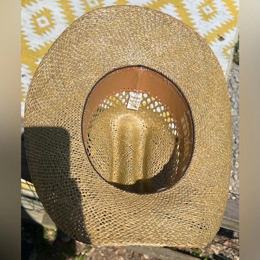 🤠 Moks Man Straw Cowboy / Cowgirl Hat With Decorative Leather Strap🤠 - Picture 5 of 12
